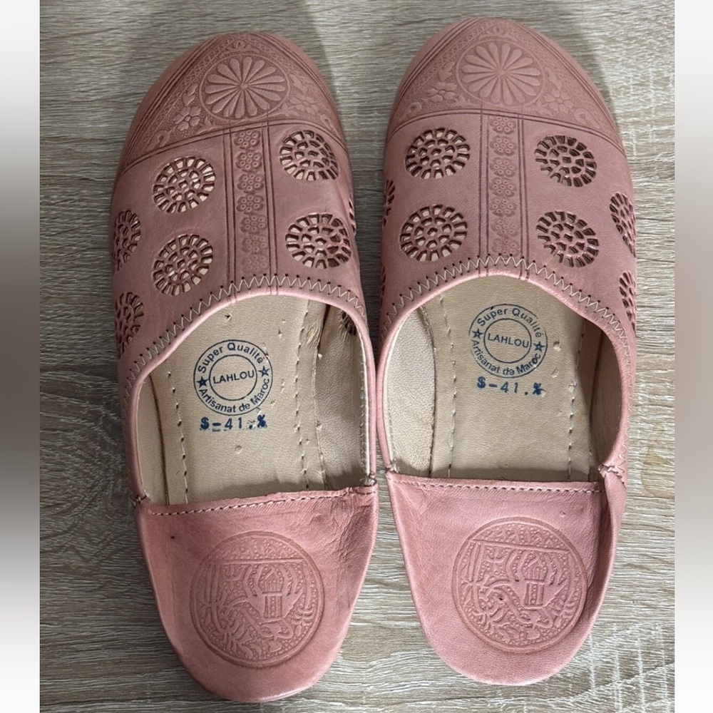 Moroccan Peach Leather Lahlou Women 8 Mules Slippers Slides Shoes - Picture 5 of 10